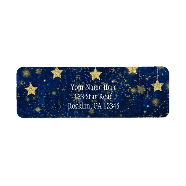 Bright Blue & Silver Starry Celestial Invitation Label (Front)