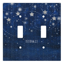 Bright Blue & Silver Starry Celestial Whimsical Light Switch Cover