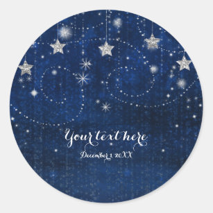 Bright Blue & Silver Starry Night Celestial Favor Classic Round Sticker