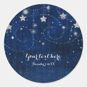 Bright Blue & Silver Starry Night Celestial Favor Classic Round Sticker