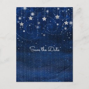 Bright Blue & Silver Starry Whimsical Celestial Announcement Postcard