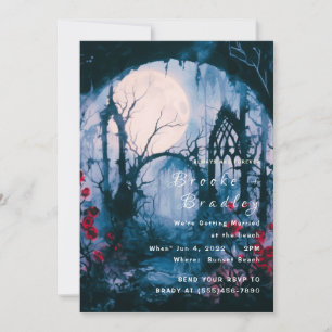 Bright Blue Sky & Red Roses Gothic Wedding Invitation