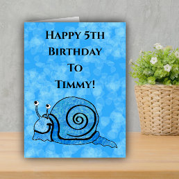 Bright Blue Smiling Cartoon Happy Birthday Snail Card