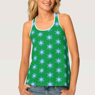 Bright Blue Snowflakes on Bright Green TanK Top