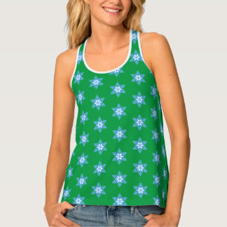 Bright Blue Snowflakes on Bright Green TanK Top