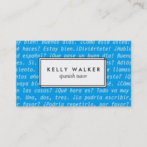 Bright blue Spanish language typography Business Card