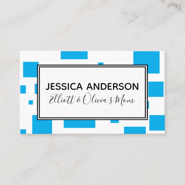 Bright Blue Squares Mommy Play Date Calling Card (Front)