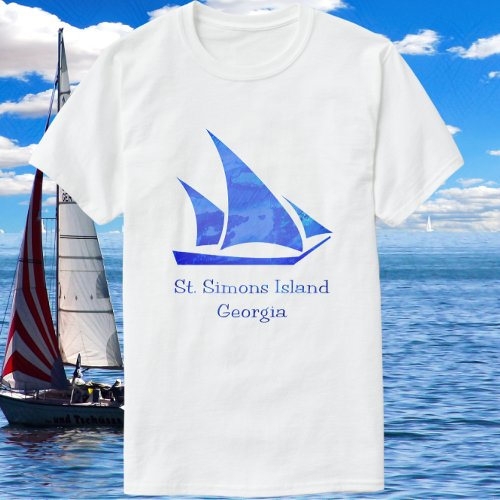 Bright Blue St Simons Island GA Sailboat T_Shirt