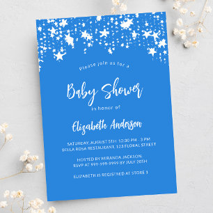 Bright blue stars boy baby shower invitation postcard