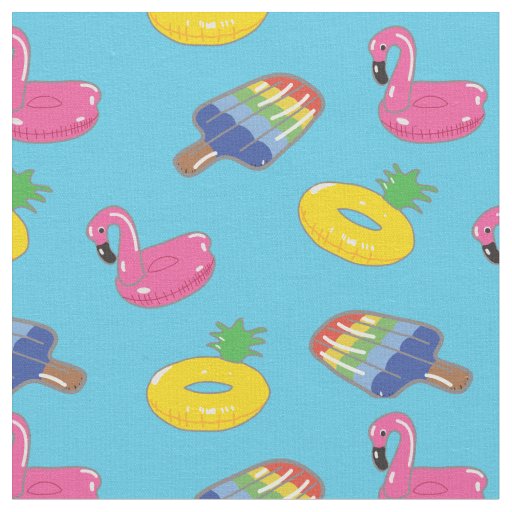 Bright Blue Summer Pool Floats Patterned Fabric