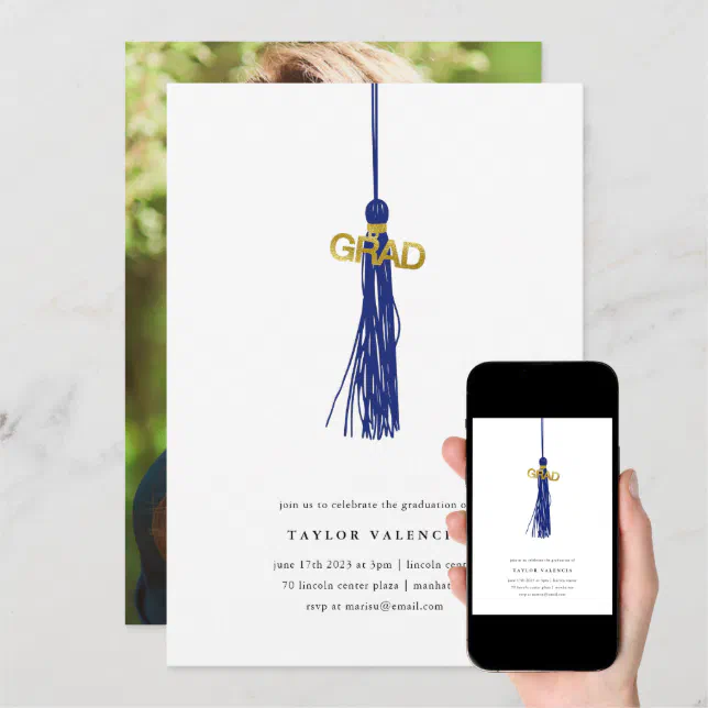 Bright Blue Tassel Graduation Party Photo Custom Invitation Zazzle
