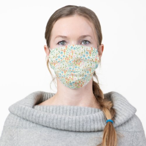 Bright Blue Teal Green Pink And Orange Flowers Adult Cloth Face Mask