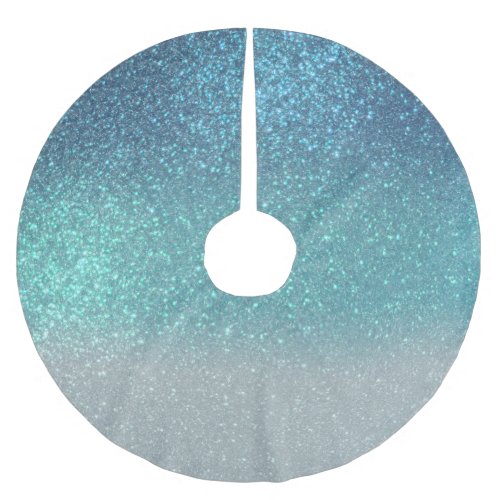 Bright Blue Teal Sparkly Glitter Ombre Gradient Brushed Polyester Tree Skirt