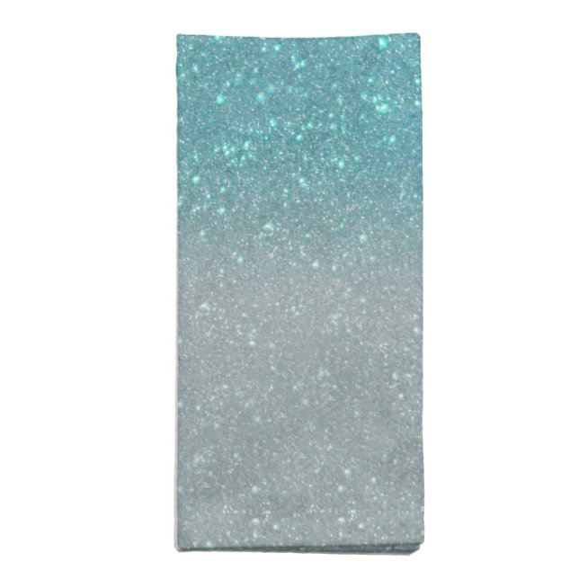 Bright Blue Teal Sparkly Glitter Ombre Gradient Cloth Napkin (Folded)