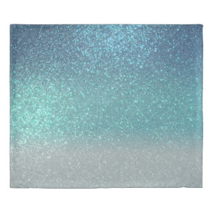 Bright Blue Teal Sparkly Glitter Ombre Gradient Duvet Cover