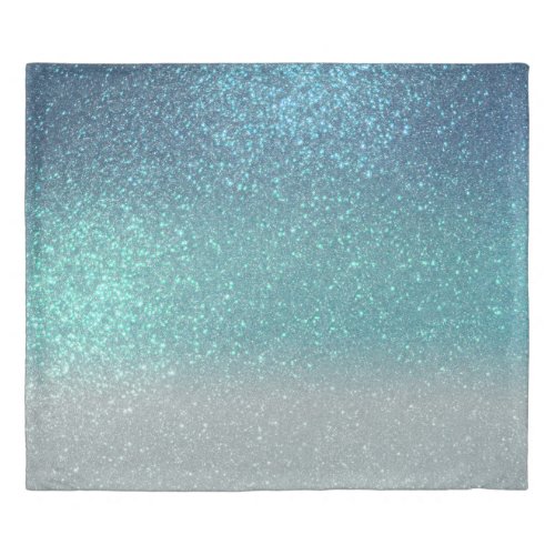 Bright Blue Teal Sparkly Glitter Ombre Gradient Duvet Cover