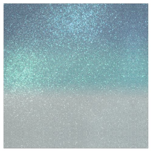 Bright Blue Teal Sparkly Glitter Ombre Gradient Fabric