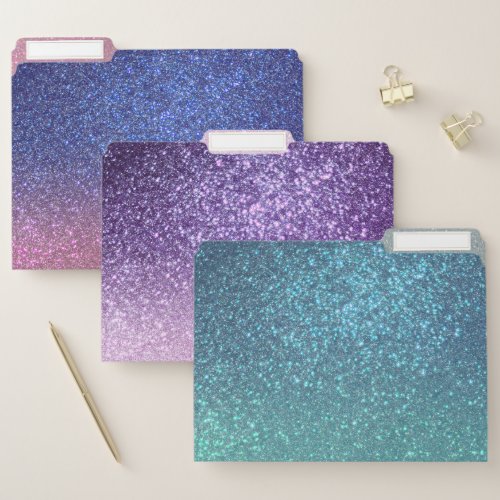 Bright Blue Teal Sparkly Glitter Ombre Gradient File Folder