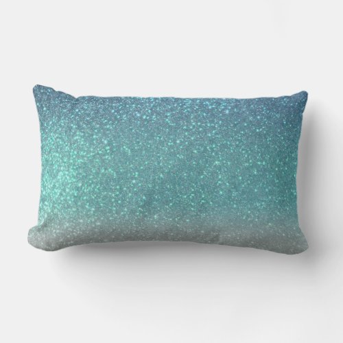 Bright Blue Teal Sparkly Glitter Ombre Gradient Lumbar Pillow