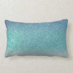 Bright Blue Teal Sparkly Glitter Ombre Gradient Lumbar Pillow