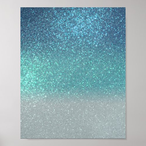 Bright Blue Teal Sparkly Glitter Ombre Gradient Poster