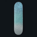 Bright Blue Teal Sparkly Glitter Ombre Gradient Skateboard<br><div class="desc">This elegant, glamorous, and chic print is perfect for the trendy and stylish girly girl. It features a faux printed sparkly bright blue glitter into teal green into pastel blue triple gradient ombre. It's modern, pretty, girly, unique, and cool. ***IMPORTANT DESIGN NOTE: For any custom design request such as matching...</div>