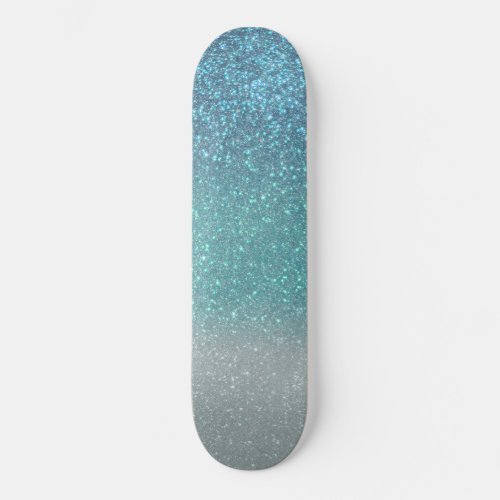 Bright Blue Teal Sparkly Glitter Ombre Gradient Skateboard