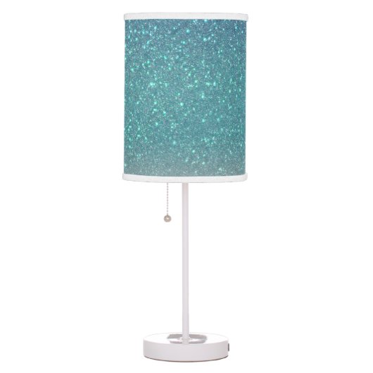 Bright Blue Teal Sparkly Glitter Ombre Gradient Table Lamp (Right)