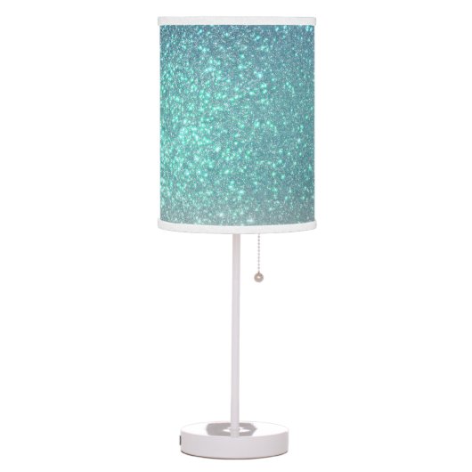 Bright Blue Teal Sparkly Glitter Ombre Gradient Table Lamp (Left)