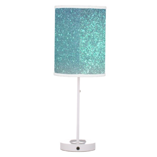 Bright Blue Teal Sparkly Glitter Ombre Gradient Table Lamp (Back)