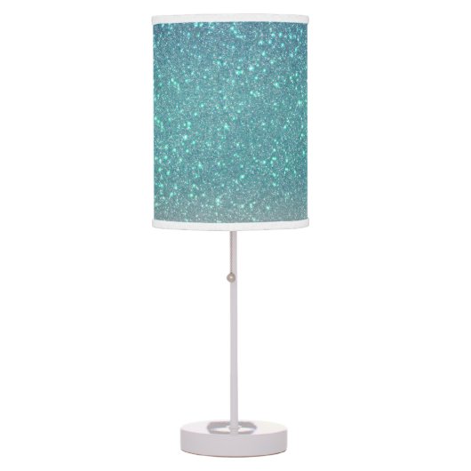 Bright Blue Teal Sparkly Glitter Ombre Gradient Table Lamp (Front)