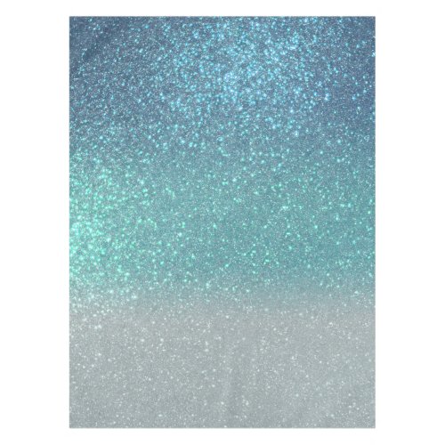 Bright Blue Teal Sparkly Glitter Ombre Gradient Tablecloth