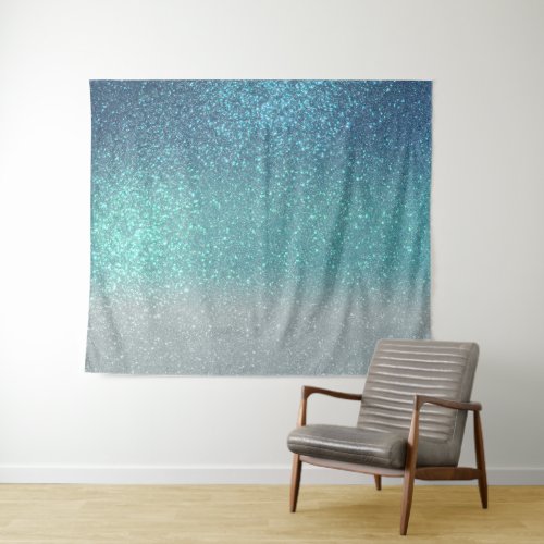 Bright Blue Teal Sparkly Glitter Ombre Gradient Tapestry