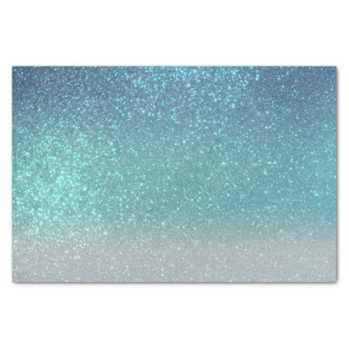 Bright Blue Teal Sparkly Glitter Ombre Gradient Tissue Paper