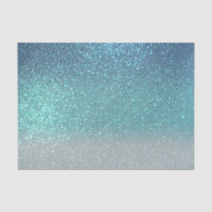 Bright Blue Teal Sparkly Glitter Ombre Gradient Tissue Paper