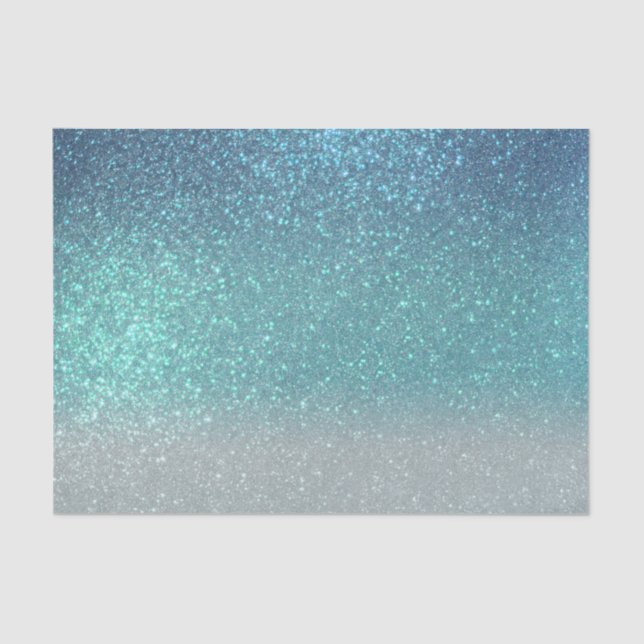 Bright Blue Teal Sparkly Glitter Ombre Gradient Tissue Paper (Front)