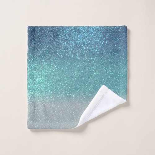 Bright Blue Teal Sparkly Glitter Ombre Gradient Wash Cloth