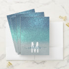 Bright Blue Teal Sparkly Glitter Ombre Monogram