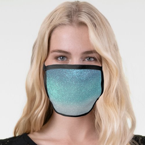Bright Blue Teal Sparkly Glitter Ombre Safety Face Mask