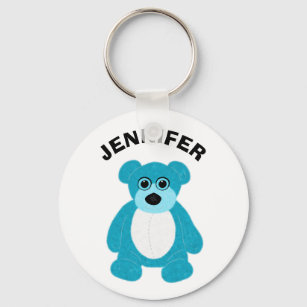 Bright Blue Teddy Bear Graphic Personalized Keychain
