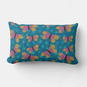 Bright Blue Throw Pillow with Butterflies