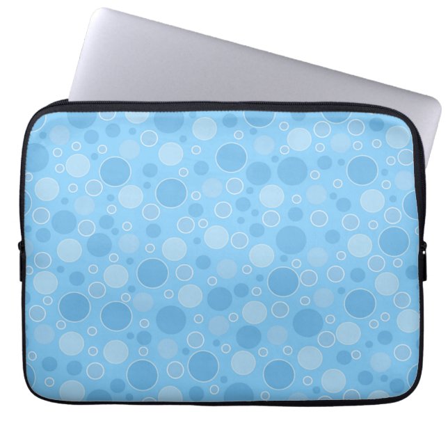 bright blue tones with polka dots in retro sixties laptop sleeve (Front)