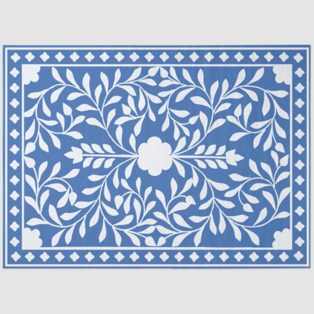 Bright Blue Traditional Bone Inlay Decoupage Paper (Front)
