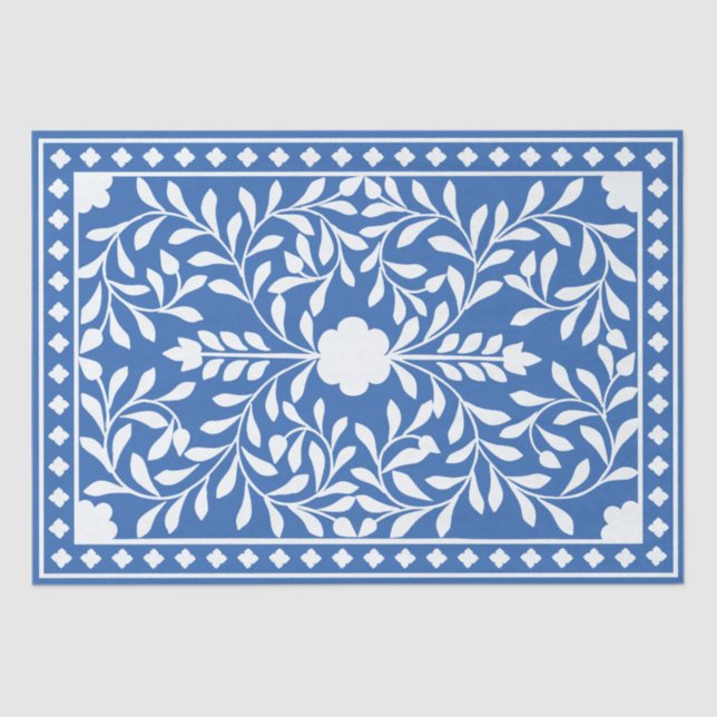 Bright Blue Traditional Bone Inlay Decoupage Paper (Front)