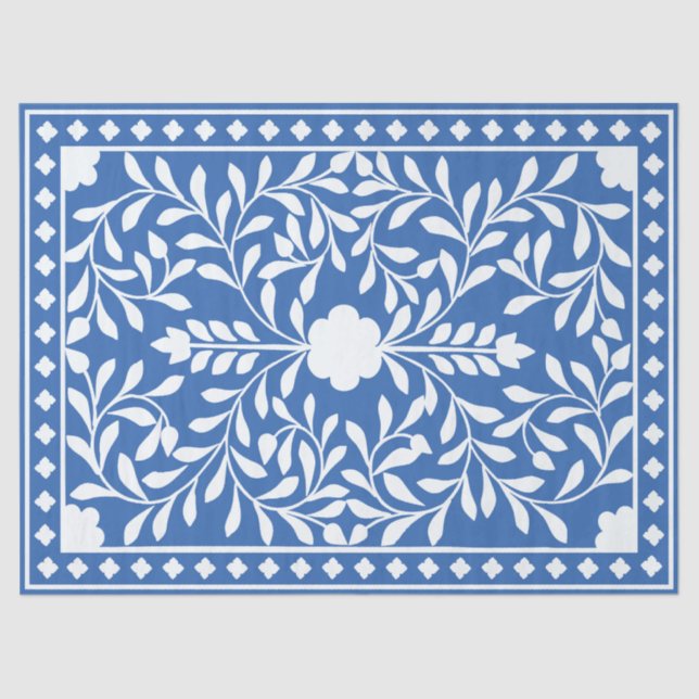 Bright Blue Traditional Bone Inlay Decoupage Paper (Front)