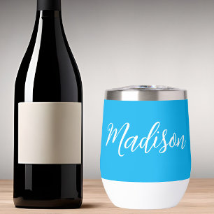 Bright Blue Trendy Customizable Name Thermal Wine Tumbler