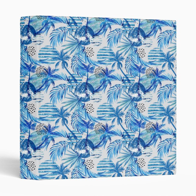 Bright Blue Tropical Watercolor Pattern Binder (Front/Spine)