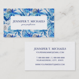 Bright Blue Tropical Watercolor Pattern Business Card