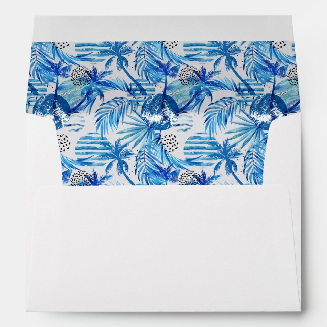 Bright Blue Tropical Watercolor Pattern Envelope (Back (Bottom))