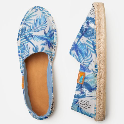 Bright Blue Tropical Watercolor Pattern Espadrilles